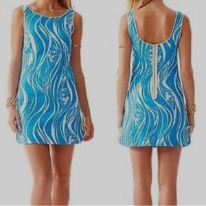 Lilly Pulitzer Delia shift dress Joe Fish blue and white with yellow trim